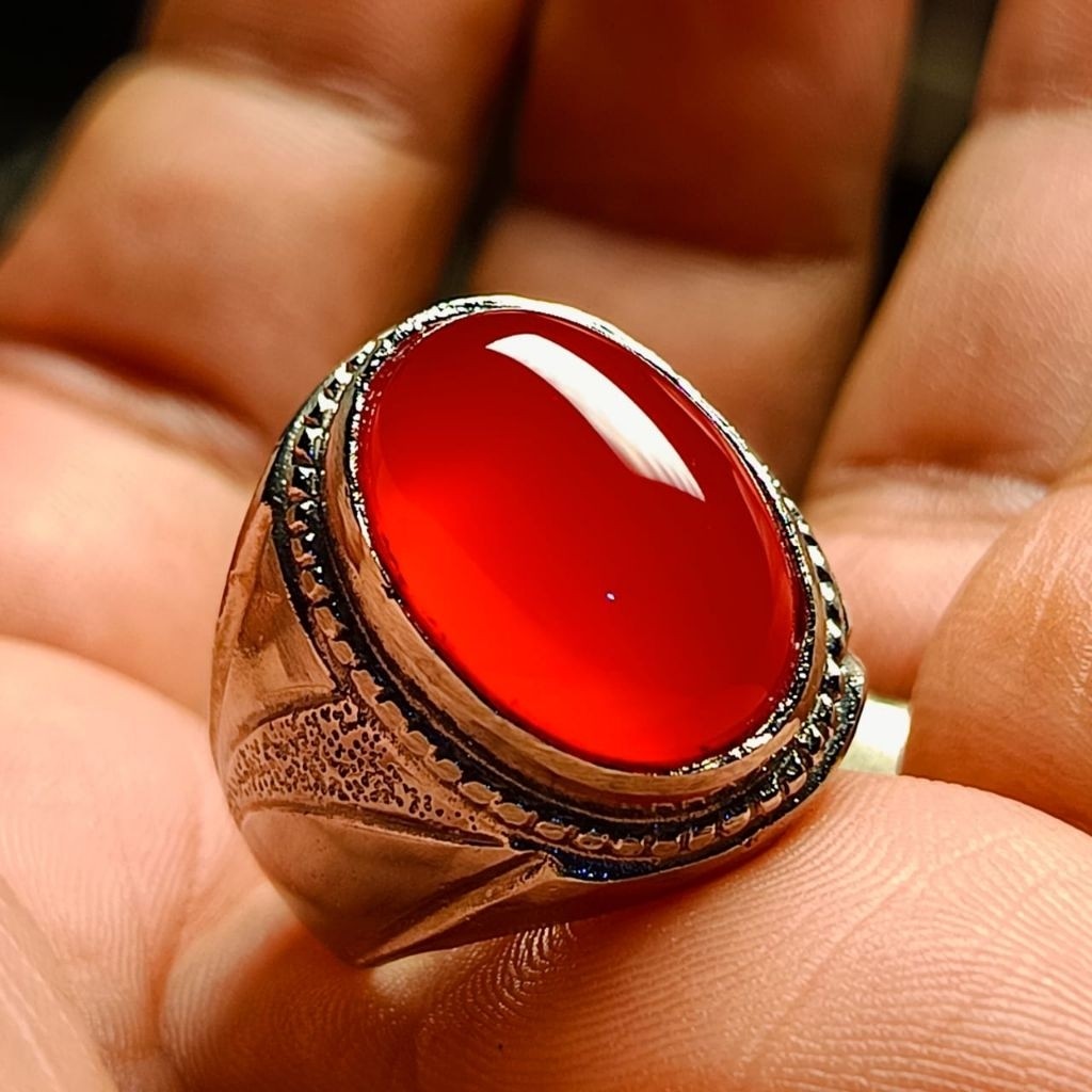 Cincin batu red baron 18mm merah meronah asli natural akik 525