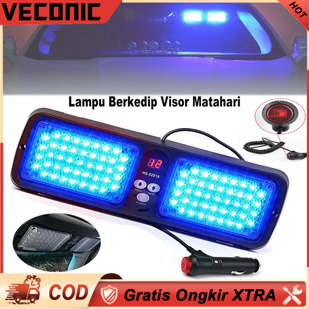 Lampu Kedip Darurat Visor Kaca Depan Mobil 86LED Lampu Peringatan Bahaya dengan Colokan Korek Api DC