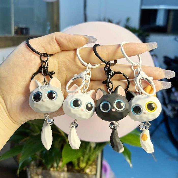 Gantungan Kunci Boneka Kucing Cute Mata Besar Aksesoris Tas dan Kunci Estetik Lucu Unik Premium Gift