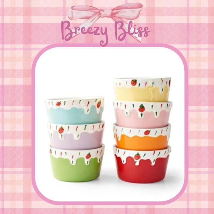 diskon bulanan Mangkok Ramekin Keramik Motif Strawberry 3D Tahan Panas - Hijau