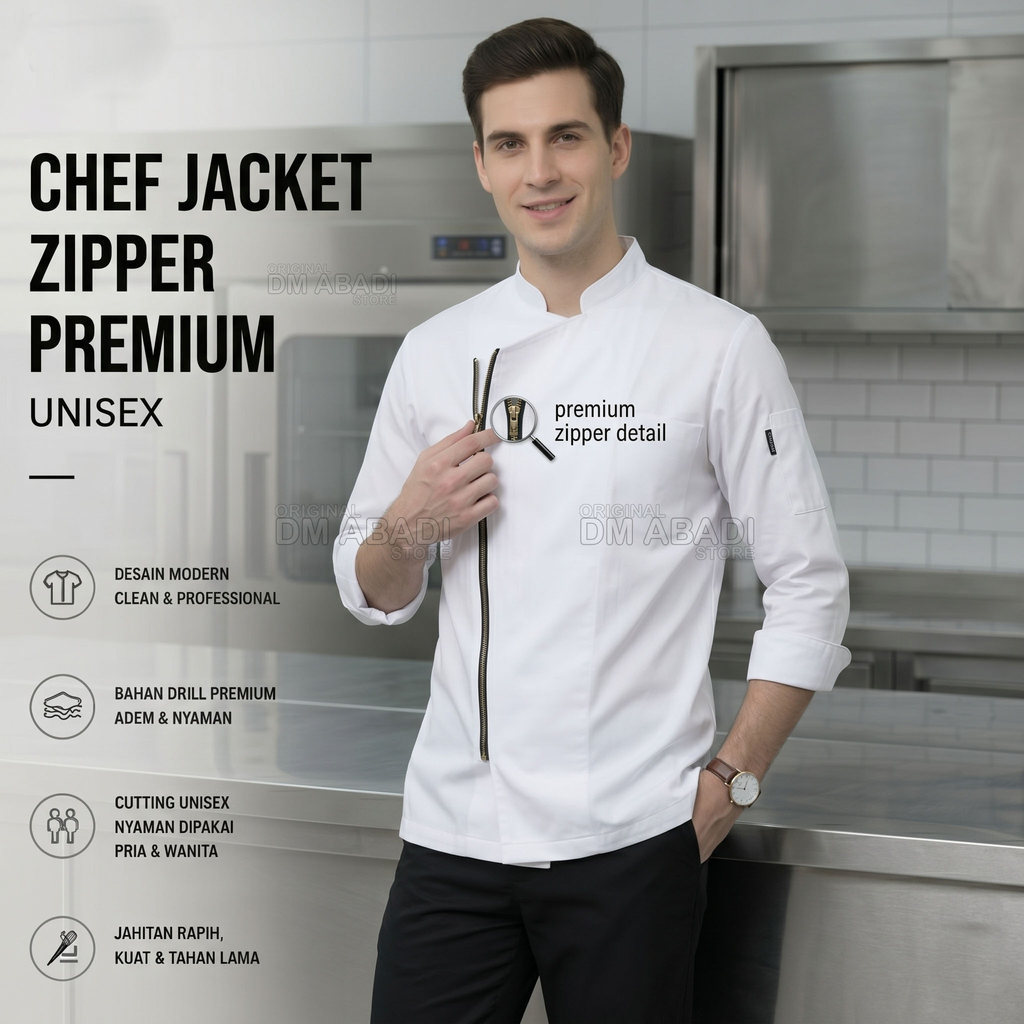 Original Premium Seragam Kerja Chef Baju Koki Zipper Jacket Unisex Baju Koki Chef Kualitas Premium