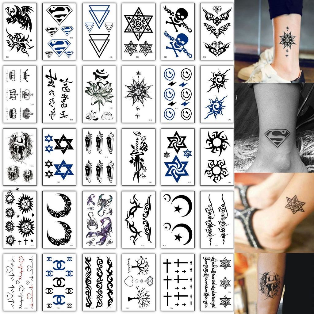 30 LEMBAR Stiker Tato HALAL Temporer Grosir Termurah Tatto Bintang Bulan Tengkorak Salib Superman tr