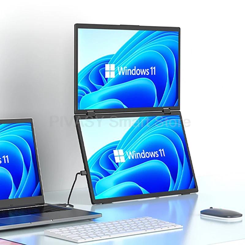 156 Inch Dual Screen Portable Monitor for PS5 Switch Hosts HD 1080P PC Secondary Screen 360° Rotatio