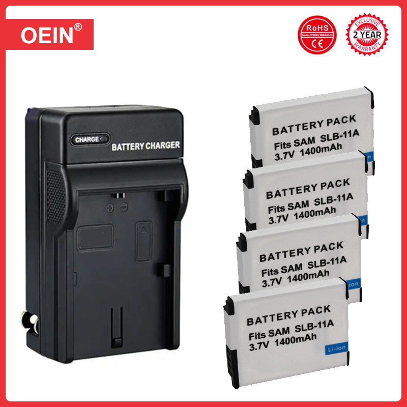 4Pcs 1400mAh SLB11A Camera Battery With USB Charger For Samsung TL500 WB600 WB610 WB650 WB660 WB700 