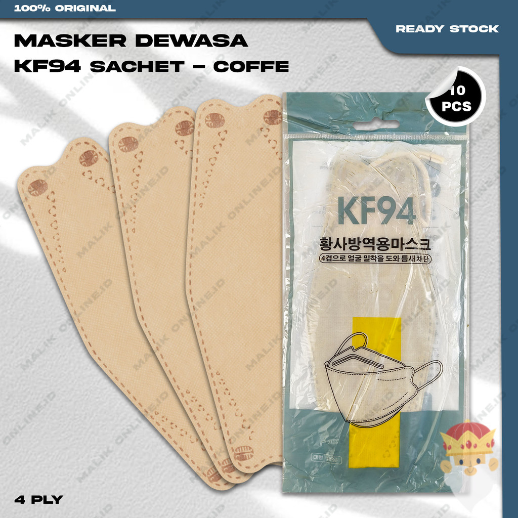 Masker KF94 SACHET 4Ply isi 10Pcs Warna Coffe Cream KF 94 4 Ply Earloop Surgical Mask Kemenkes