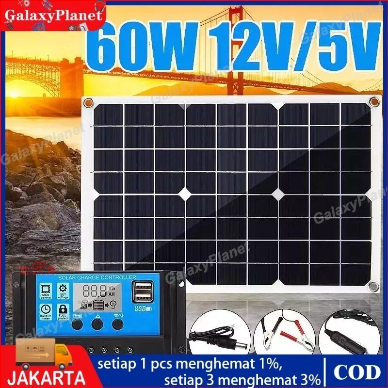 60W Panel Surya Monokristalin   solar panel LED Display  Solar Panel  Controller