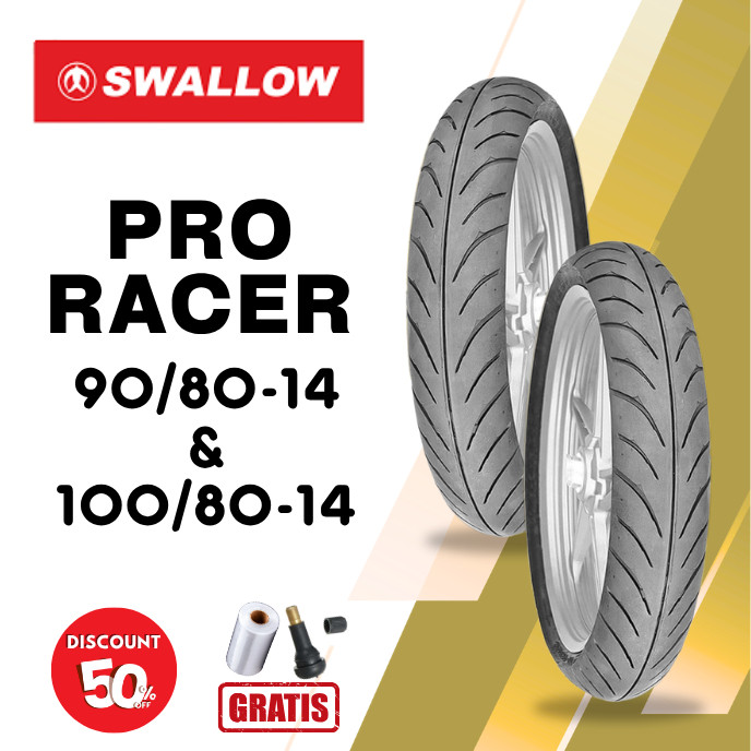 SEPASANG Ban Motor SWALLOW PRORACER 90/80 & 100/80 RING 14 Tubeless