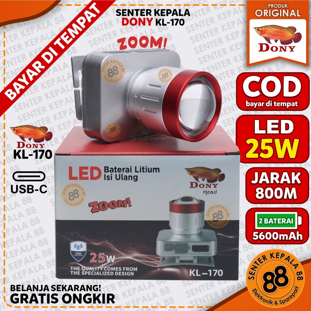 Promo 5.5 Mega Sale Dony Senter Kepala DONY KL-170 KL 170 25 WATT 25W Zoom Baru Laser led Doni DONY 