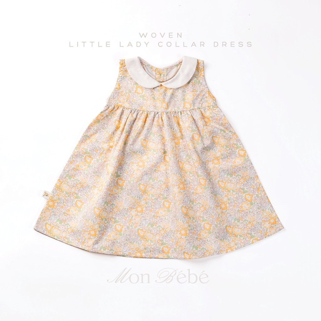 LELYSHOP Mon Bébé - Sky in Bloom WOVEN & COTTON TWILL Baby and Kids Girl Little Lady Collar Dress / 