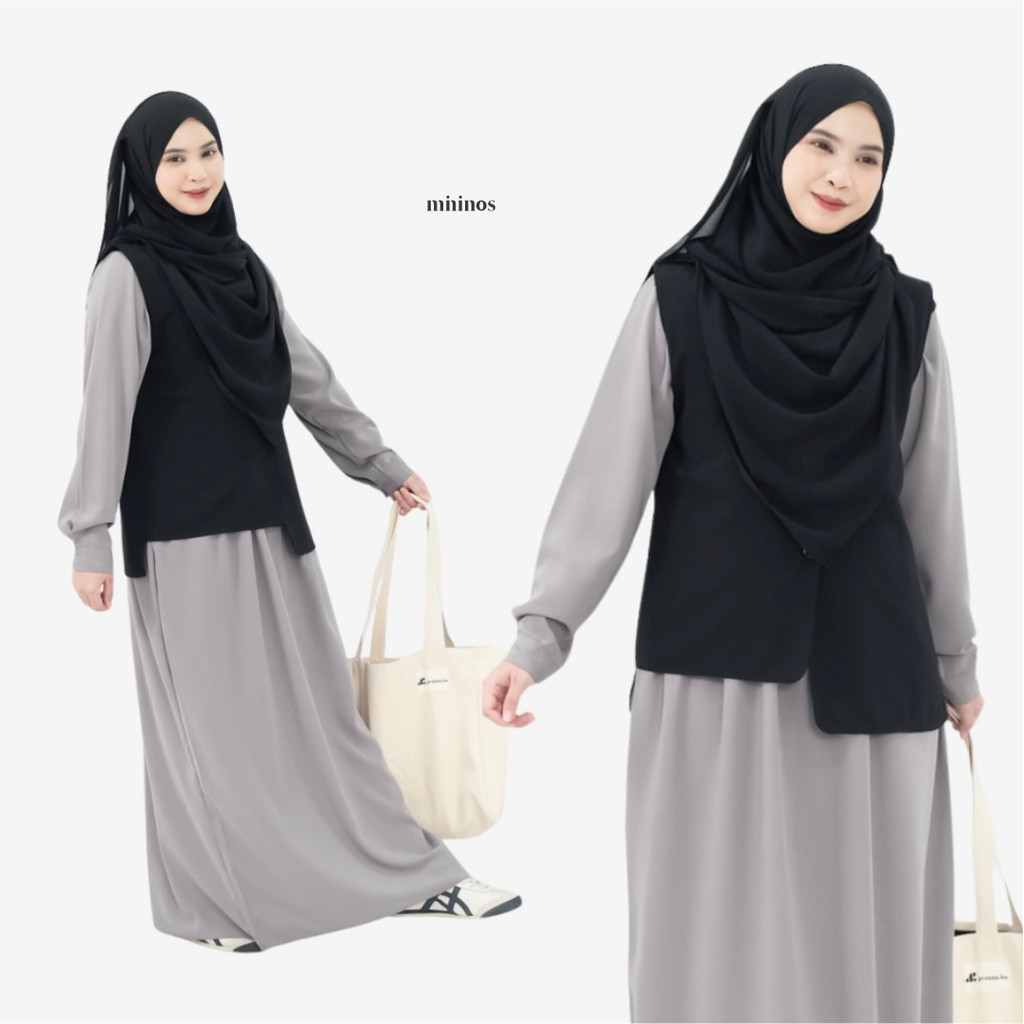 Mininos Nayla Dress Set Rompi Setelan Gamis Luaran Daily Remaja Muslimah