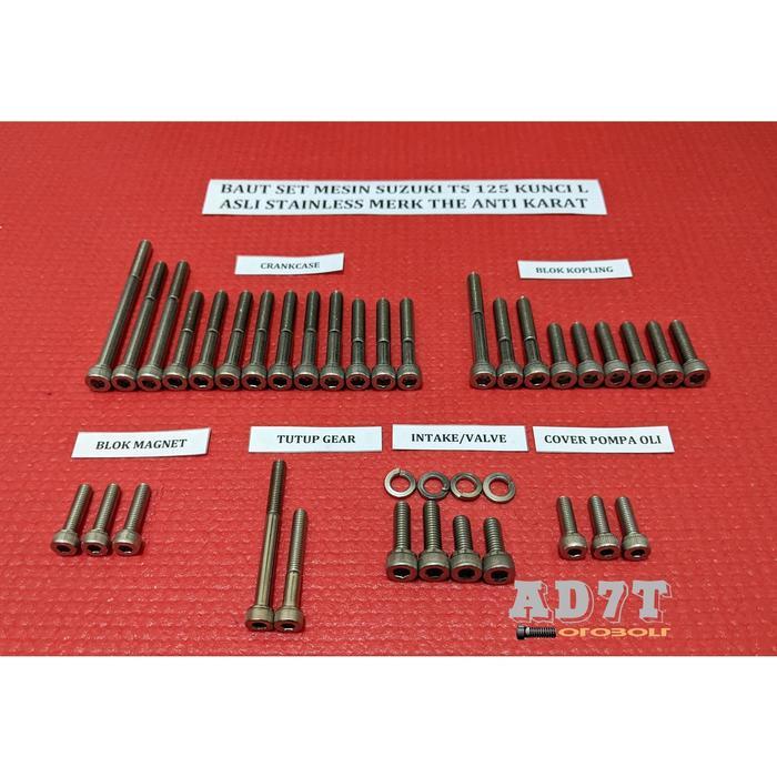 Baut mesin Suzuki TS 125 Kunci L Stainless Anti Karat - FULL SET MESIN