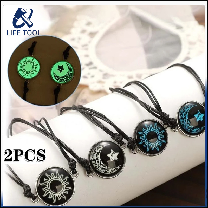 Gelang Kepang Couple Sun Moon Bercahaya Retro Modis Hadiah Pasangan LDR