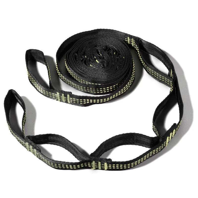Tali Polyester yang Diperkuat untuk Hammock Hitam untuk Berkemah di Luar Ruangan, 5 Cincin, Daya Tah