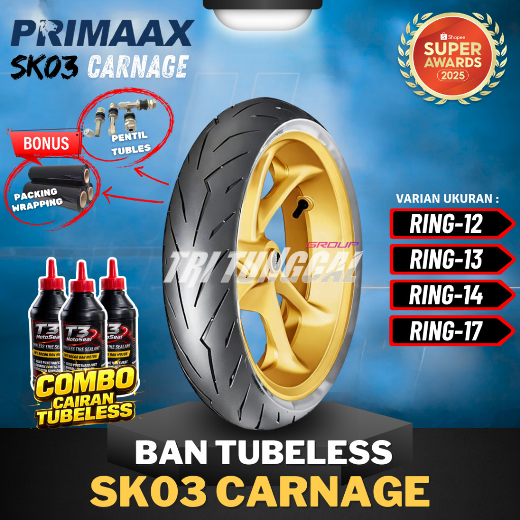 (Oto Mesin) [READY COD] BAN PRIMAAX SK03 RING 12 / RING 13 / RING 14 / RING 17 TUBELESS (70/90 - 80/