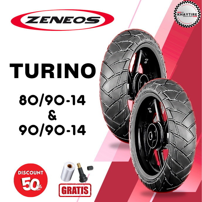 SEPASANG Ban Motor ZENEOS TURINO 80/90 & 90/90 RING 14 Tubeless