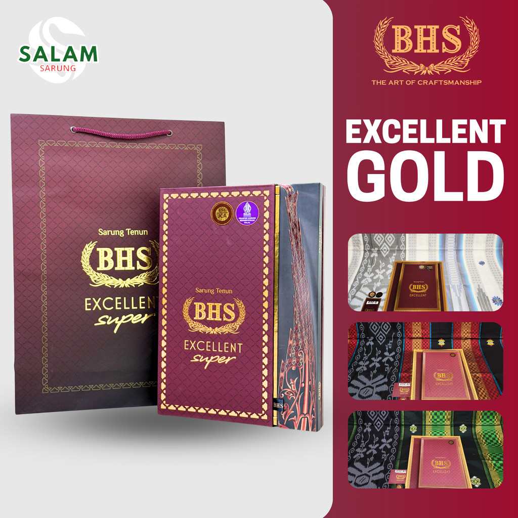 Sarung Tenun BHS EXCELLENT GOLD (BEST SELLER) Motif Jacquard dan Songket dengan Bahan Premium Mercer