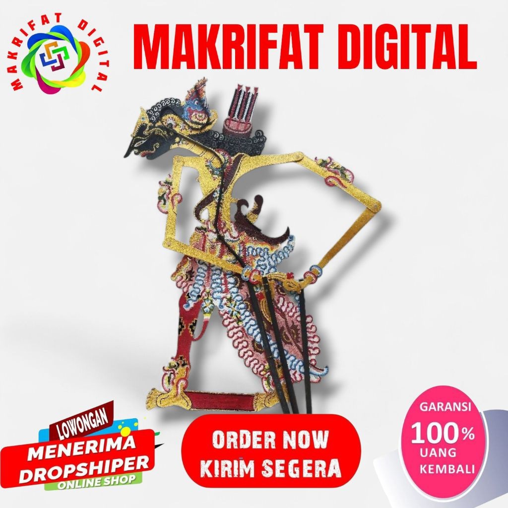 MAKRIFAT DIGITAL Wayang Kulit Asli Abimanyu Rampek Emas Brom Alusan Ukuran 60cm Standar Dalang