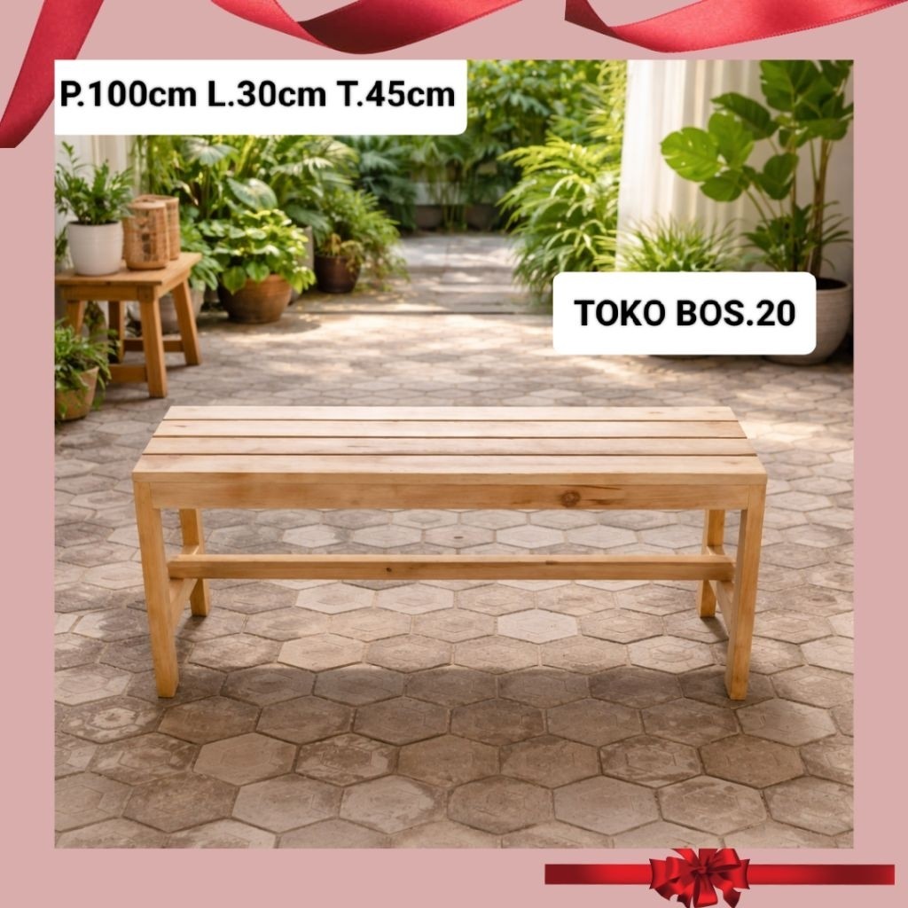 (Redy Stok) Kursi Panjang Kayu 100cm Natural – Kursi Tunggu / Kursi Cafe Minimalis