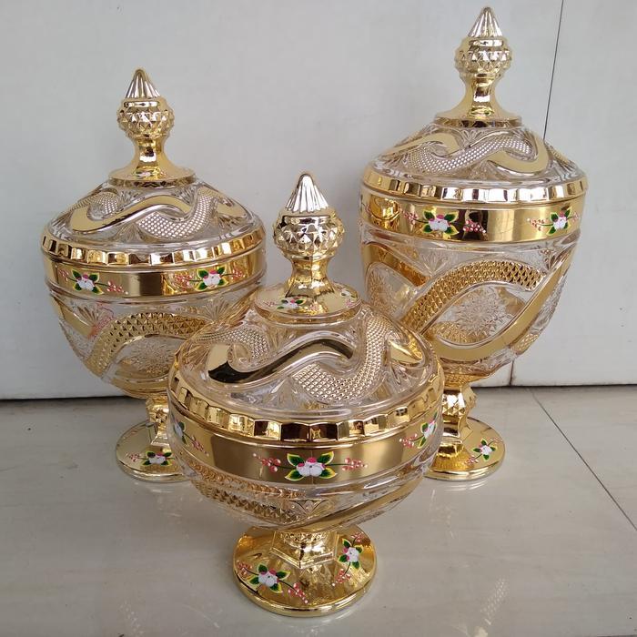 Toples Piala kaca stoples kue glass canister crystal canister - Medium