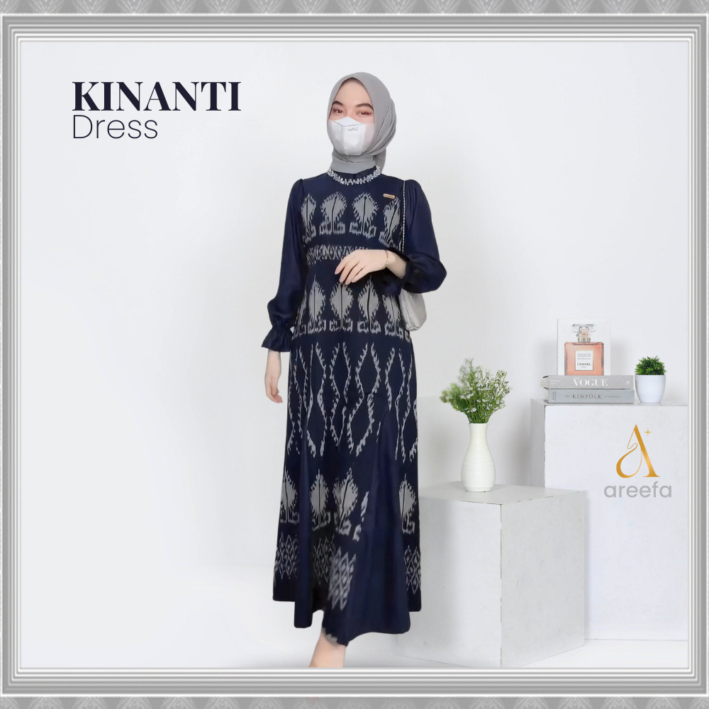 Original Areefa - Dress Gamis Etnik Tenun Premium Remaja Wanita Warna Navy Jumbo Dress Tenun Etnik K
