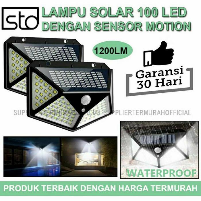 Lampu Tenaga Surya LED 100 Titik Sensor Gerak Outdoor Tahan Air Terang Otomatis Hemat Listrik untuk 