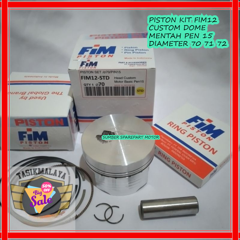 TERMURAH PISTON KIT FIM12 CUSTOM DOME MENTAH PEN 15 DIAMETER 70 71 72