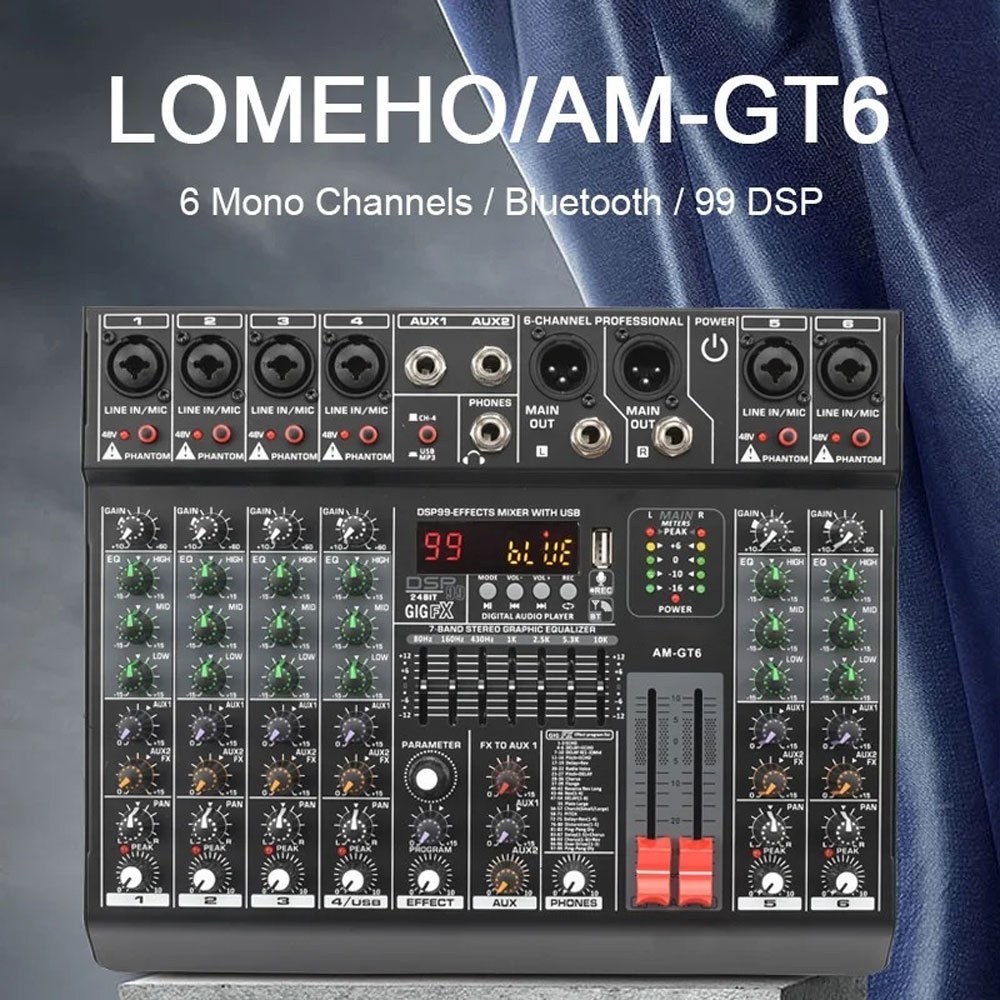 Mixer Audio Professional DSP 99 Effects Bluetooth USBLOMEHO