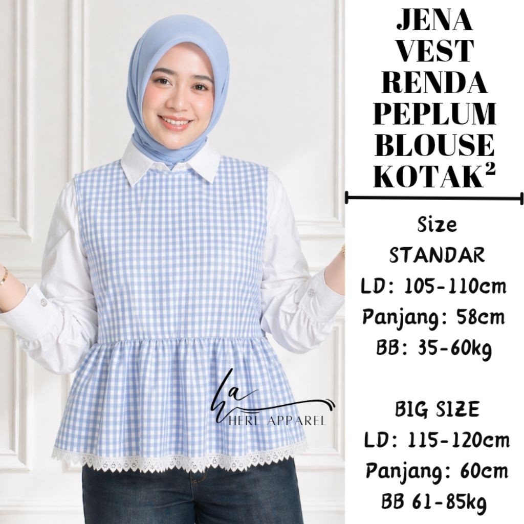 Herl Apparel - Vest Wanita Peplum Kotak Korea Gingham Outer Tanpa Lengan Atasan Layering Kekinian