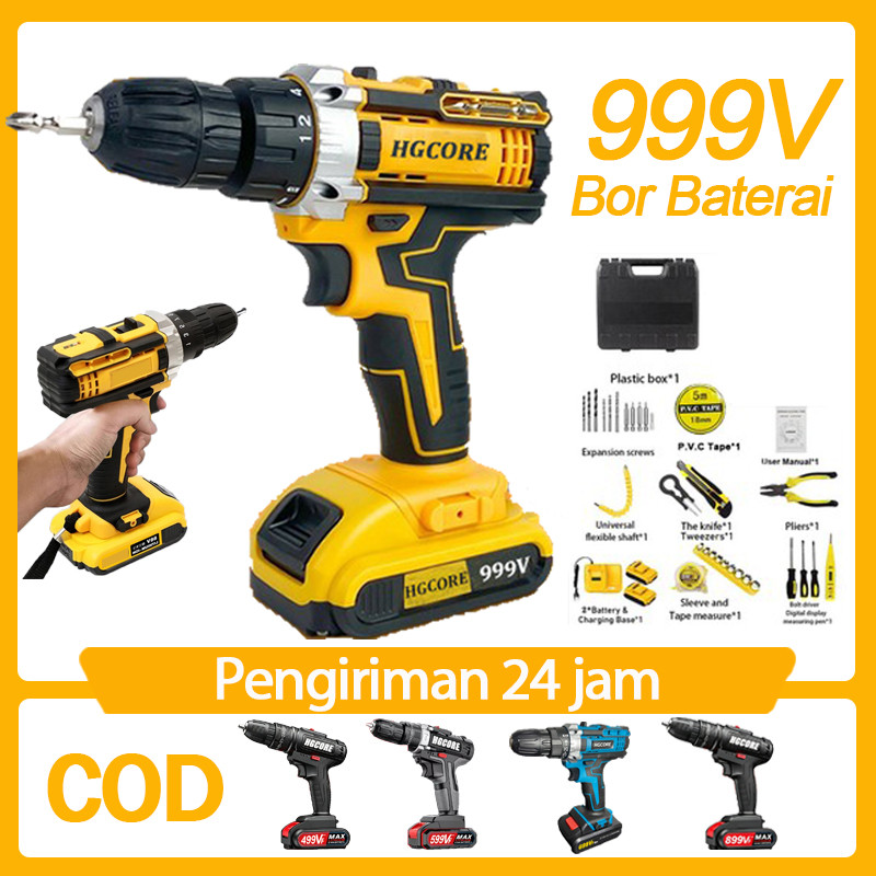 HGCORE 999V 3 Kecepatan Mesin Bor Baterai Tangan Bor Tanpa Kabel Baterai Bor Impact Bor Listrik Tanp