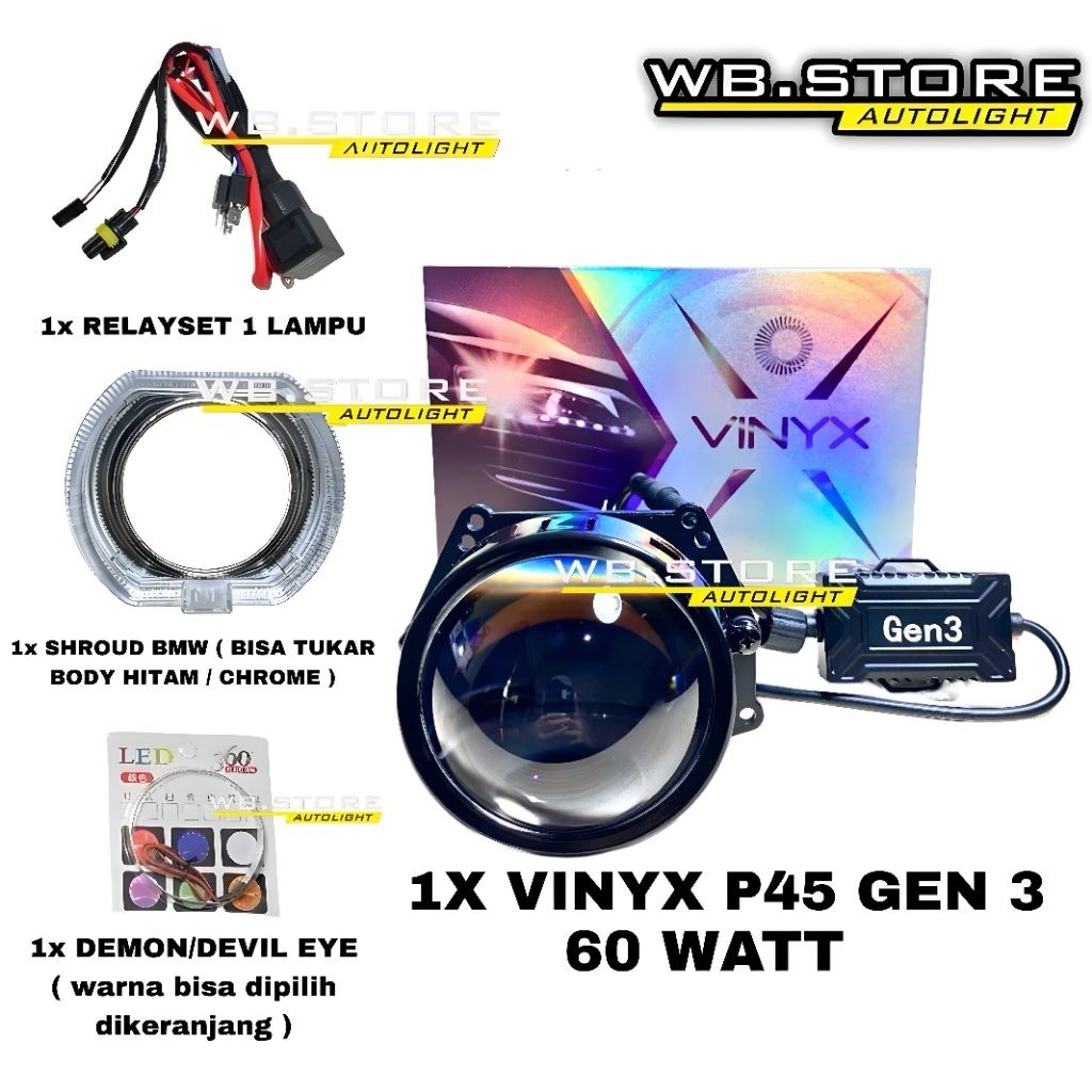 PAKET LENGKAP Biled  P45 55 watt 3 inch PURPLE LENS Lampu biled  p45 Lampu biled  turbo se lampu bil