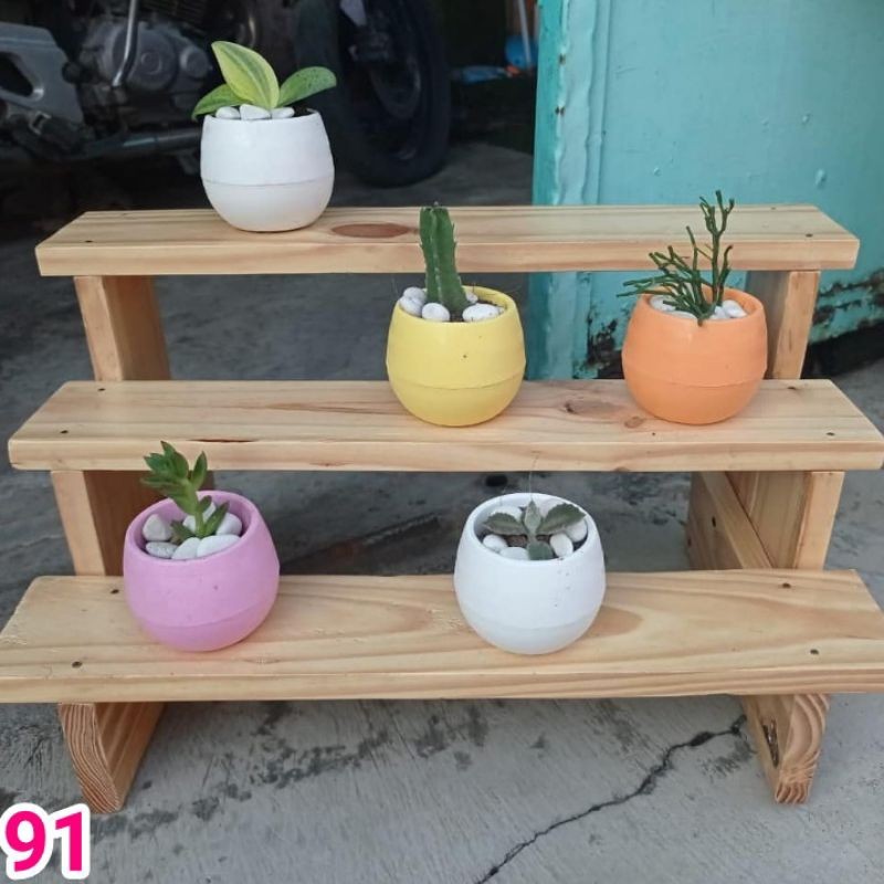 rak pot bunga minimalis/rak pot kayu jati belanda 3 susun kayu