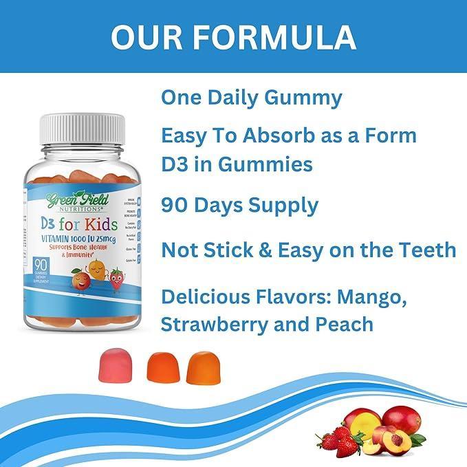 Vitamin D3 Halal untuk Anak-anak - 1000 IU (25 mcg), 60 Permen Karet Halal - Gelatin Non-GMO Bebas G
