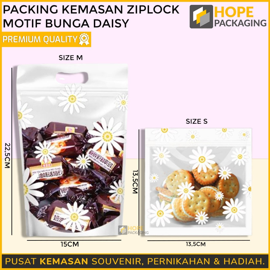 HOPE [5 Pcs] Kemasan Ziplock Motif Daisy / Plastik Snack / Pouch Ziplock Daisy Transparan / Ziplock 