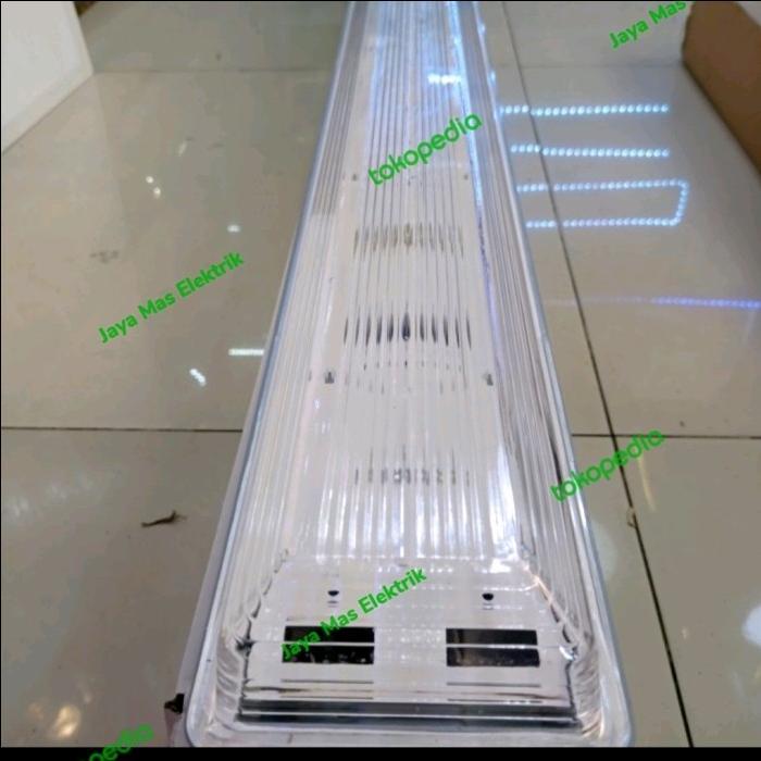 kap lampu tl waterproof 2x36 / kap neon tl outdoor 2x36 2 x 36 120cm - Dengan Lampu