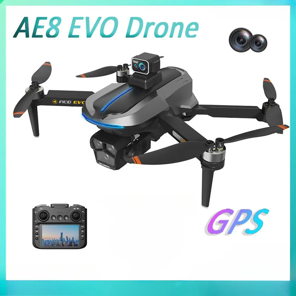 COD Drone AE8 EVO GPS 3 Kamera HD Layar Remote 2 Baterai + Memory Card + Lampu LED Drone AE8 EVO GPS