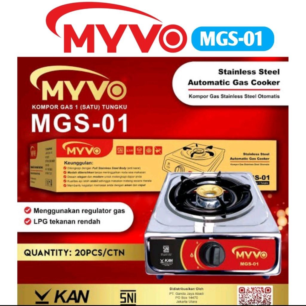 Kompor Gas MYVO MGS-01 Kompor Gas Myvo Stainless 1 tungku / Kompor Gas 1 Tungku Stainless Murah / Ko