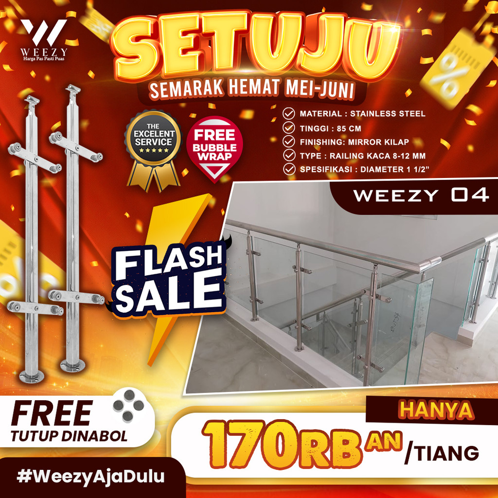RAILING TANGGA TERMURAH - RAILING KACA [Weezy 04] Railing Stainless Steel - Railing Tangga Kaca - FR