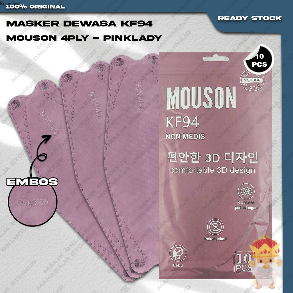 Masker KF94 MOUSON 4Ply Isi 10Pcs Lady Pink Shrimp Korea KF 94 4 Ply Earloop Surgical Mask