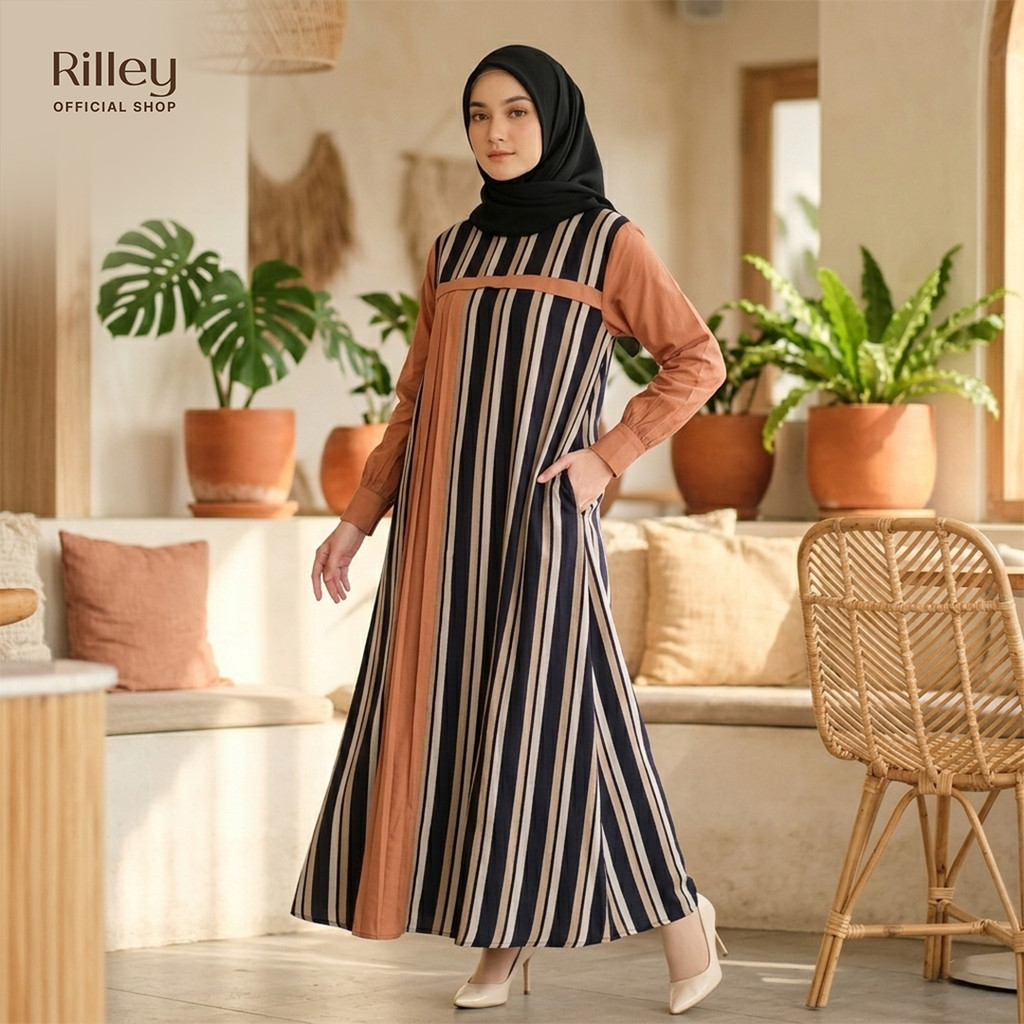 RILLEY - Gamis Mhika | Dress Panjang Muslim Wanita | Gamis Wanita Terbaru Bahan Katun Poplin