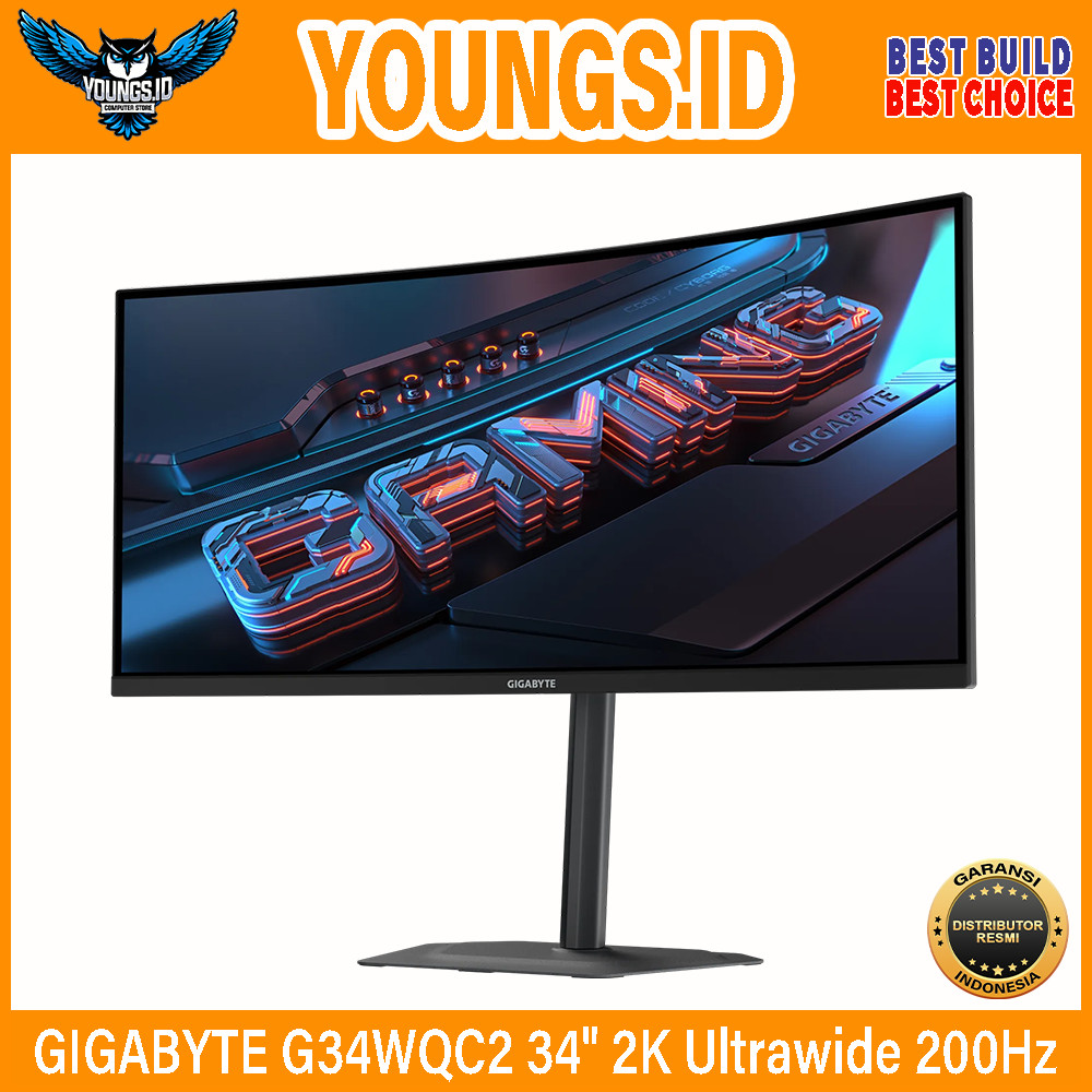 LED GIGABYTE G34WQC2 34" 2K Ultrawide 200Hz Ergo Gaming Monitor