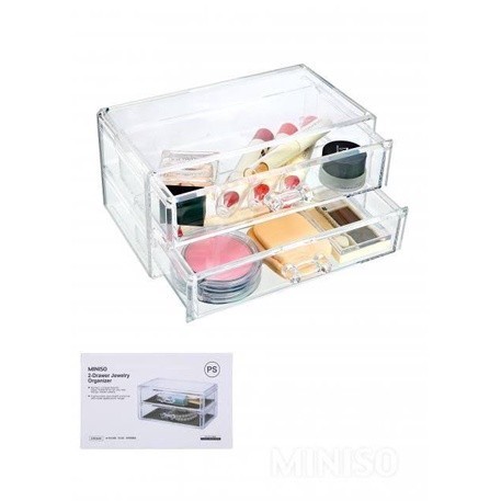 Denpasar Miniso Cosmetic Organizer 2-Drawer Tempat Makeup Rak Make Up Rak Kosmetik Rak Akrilik