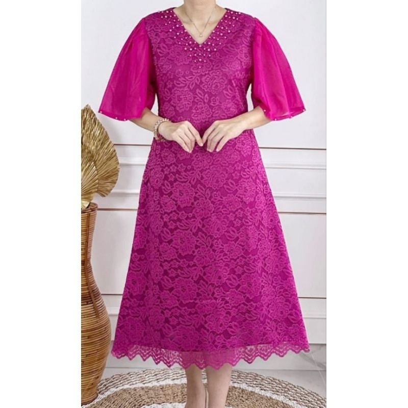DRESS SEMI PRANCIS/ Sity FASHION RENDA PREMIUM LEHER V RESLETING BELAKANG LENGAN