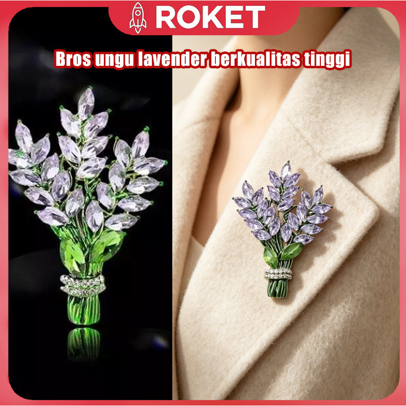 Brosh Bunga Lavender Ungu Titanium Mewah Cocok Untuk Gaun & Hijab