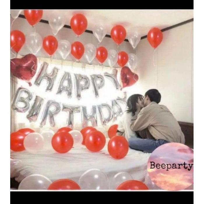 Paket balon Hbd Merah / Paket Balon Dekorasi Pesta Gold - Merah Putih