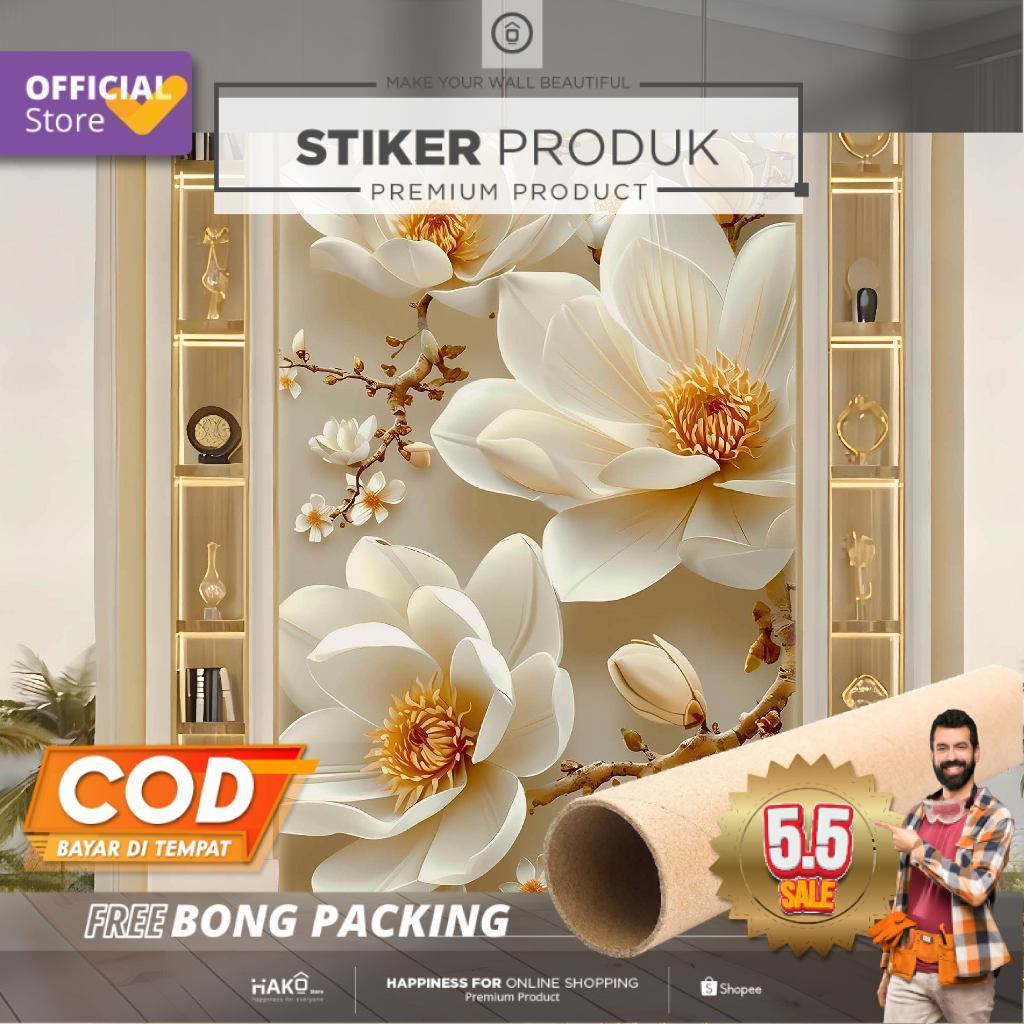 Stiker Dinding | Stiker Dinding Bunga 3D | Stiker Dinding Motif Bunga 3D | Stiker Dinding Gambar Bun