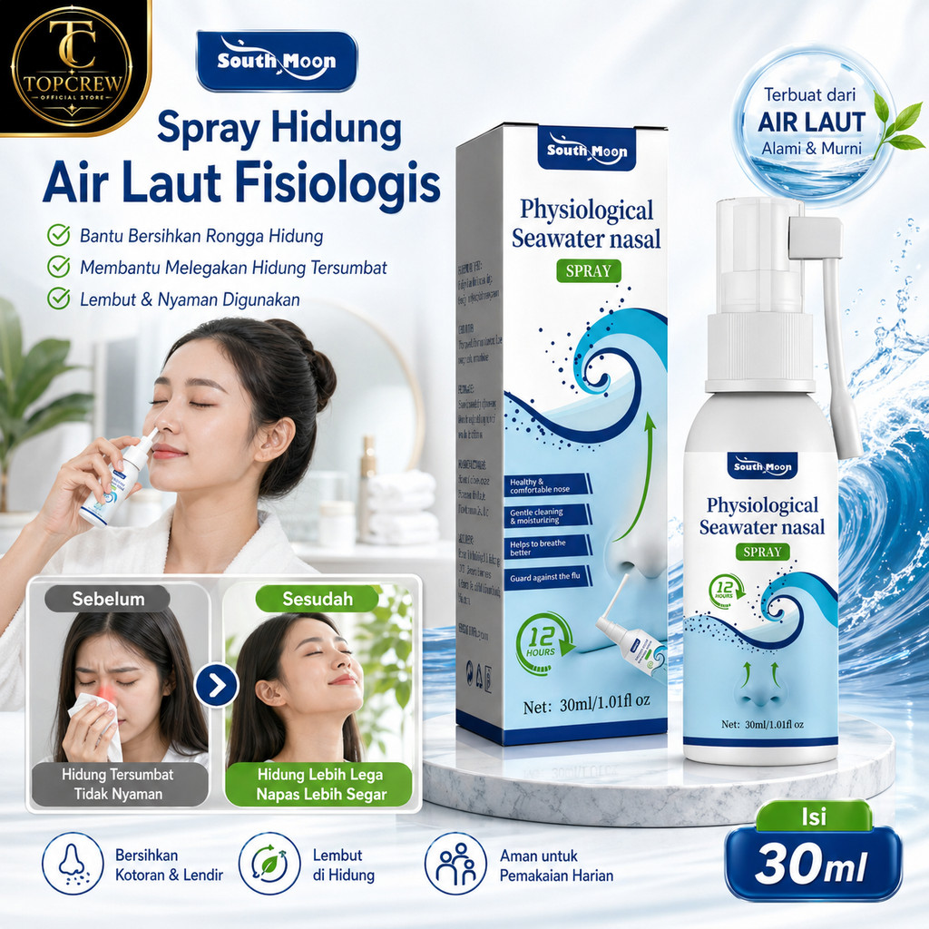 TOPCREW South Moon Spray Hidung Air Laut Fisiologis 30ml | Nasal Spray Seawater Pembersih Hidung Ter