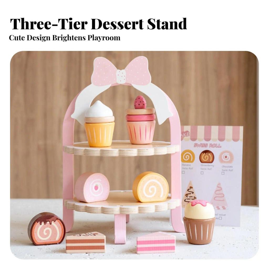 Pretend Afternoon Tea Set Promotes Interactive Play Afternoon Tea Playset Wooden Dessert Stand Plays