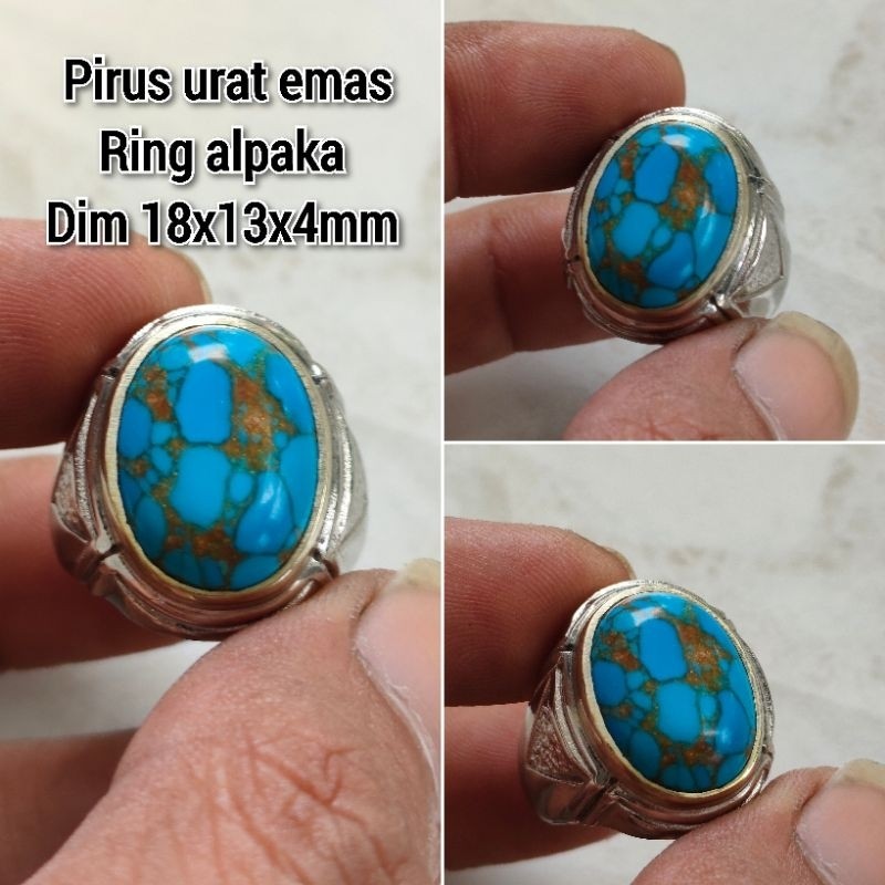 Cincin Pria Batu Pirus Urat Emas Ring Alpaka Super