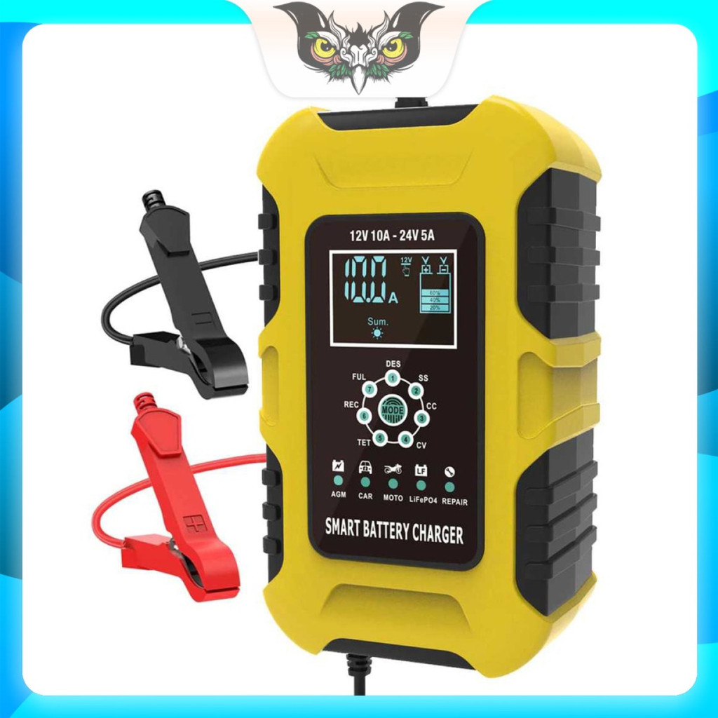 Charger Aki Auto Repair Cas Accu Mobil Motor LCD 12V 24V 10A 180Ah