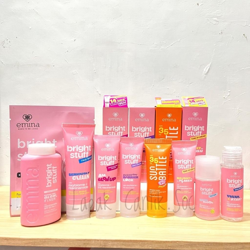 Emina Bright Stuff Glowing Skin Paket Lengkap Kecil Isi 9 [ 8 + 1 GRATIS SHEET MASK EMINA/WARDAH]